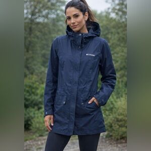 COLUMBIA Ladies Navy Hooded Jacket L